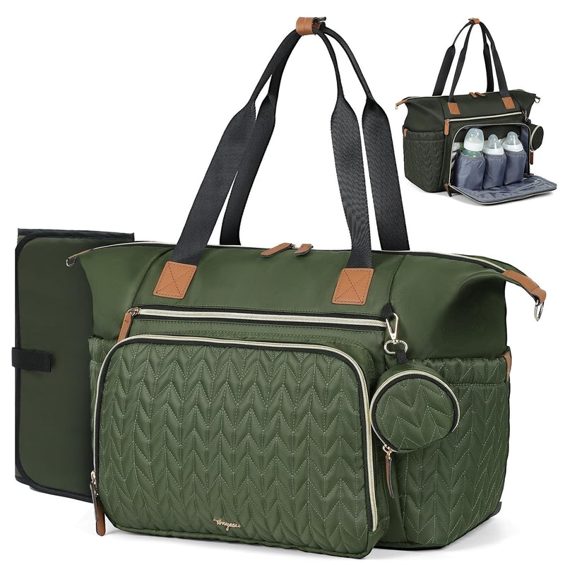 Diaper Bag Tote, Large Baby Hospital Bag for Labor Delivery Mom | Travel Diaper Tote with Changing Pad, Pacifier Case, Insulated Pockets, Luggage Sleeve, Shoulder Strap, Quilted Black