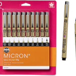 Sakura Pigma Micron, Graphic & Brush Fineline Pens, Archival Black Ink, 8 PK 30067