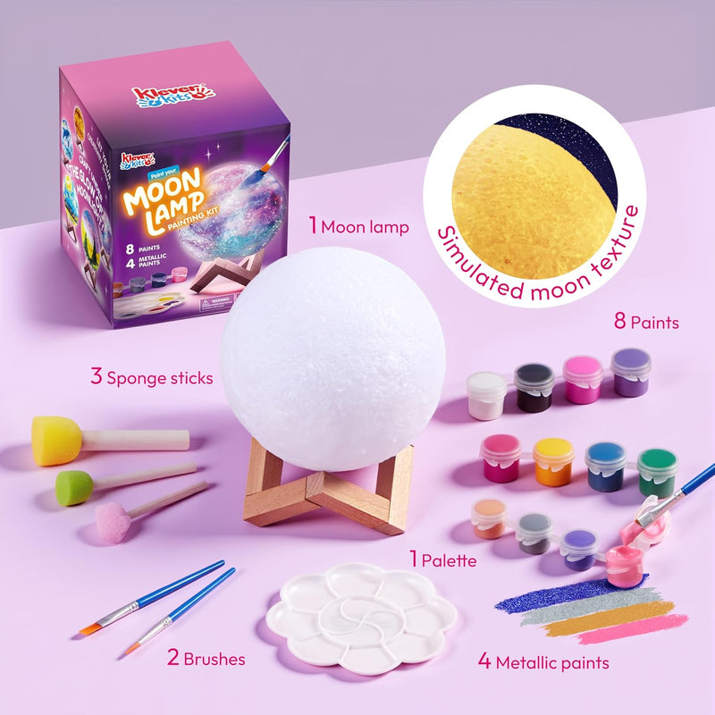 Klever Kits DIY 3D Moon Night Light, Paint Your Own Moon Lamp Kit Galaxy Lamp Arts and Crafts Kit, School Activities, Birthday Gifts for Kids Girls Boys