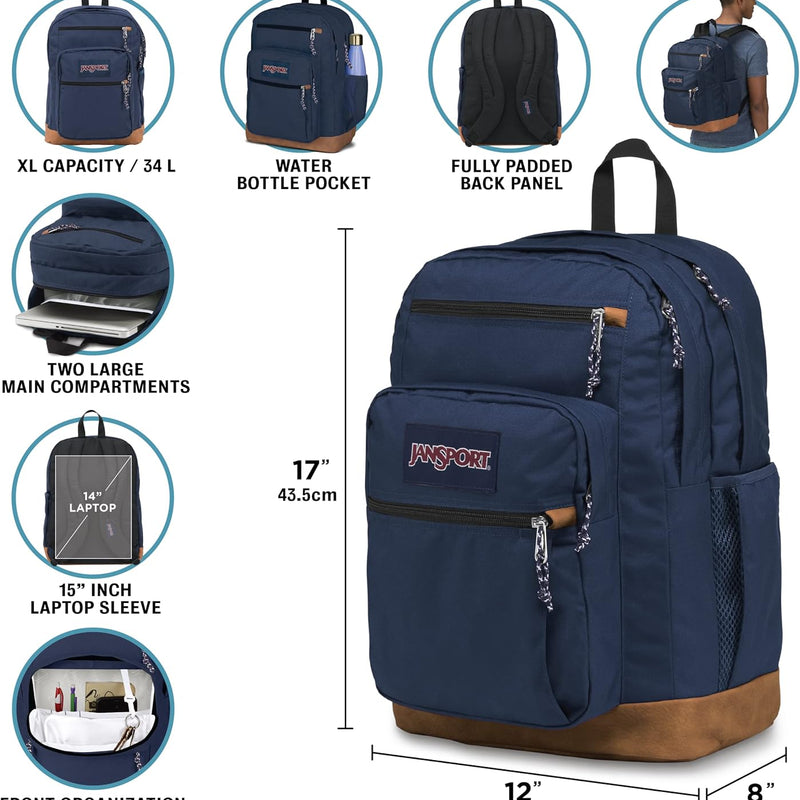 JanSport Cool Backpack, with 15-inch Laptop Sleeve - Large Computer Bag Rucksack with 2 Compartments, Ergonomic Straps, Black