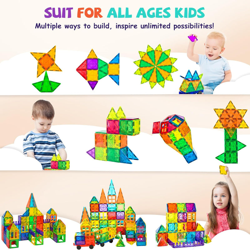 cossy 120Pcs Magnetic Tiles Magnetic 3D Building Blocks Set Educational Construction Toys for 3 4 5 6 7 8 Year Old Boy and Girl with Stronger Magnets, Educational Toys, Recreational, Conventional