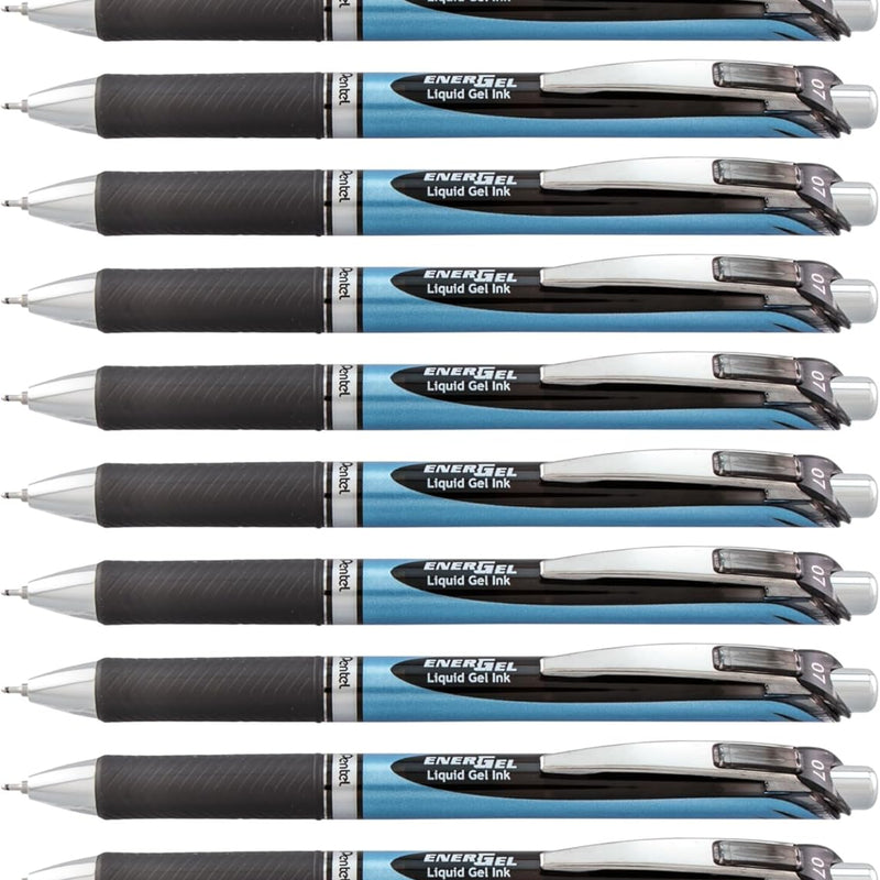 Pentel EnerGel Deluxe RTX Retractable Liquid Gel Pen, Medium Line, Needle Tip, Blue Ink, Box of 12 (BLN77-C), 0.7mm needle