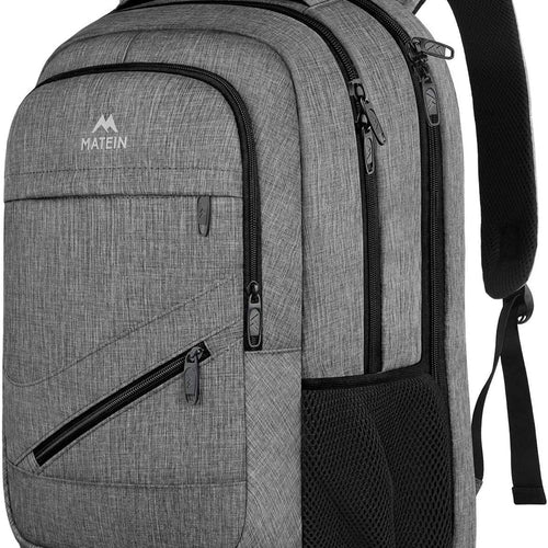 MATEIN Travel Laptop Backpack, 17 Inch Work TSA Approved Carry on Backpack, Large Computer Business Bag for Men Women with Trolley Sleeve and Anti Theft Pocket, College School Rucksack Book Bag, Grey