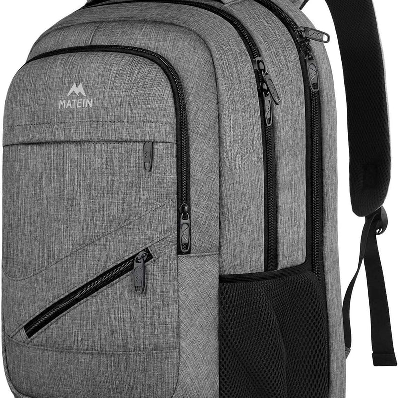 MATEIN Travel Laptop Backpack, 17 Inch Work TSA Approved Carry on Backpack, Large Computer Business Bag for Men Women with Trolley Sleeve and Anti Theft Pocket, College School Rucksack Book Bag, Grey
