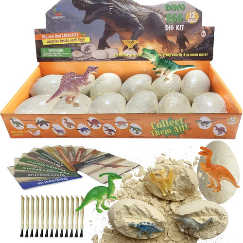 Dino Eggs Dig Kit, 12-Piece Dinosaur Excavation Bricks Toy for Kids Ages 6-12
