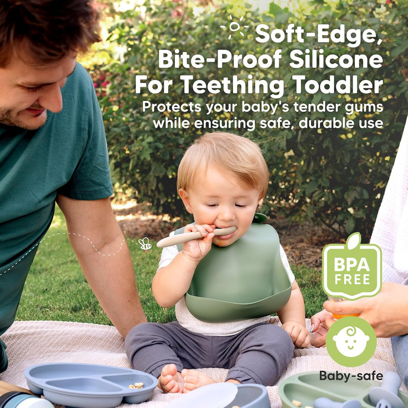 KeaBabies Silicone Baby Spoons Self Feeding 6-12 months, 3-Pack (Slate) | Large Scoop, Baby Led Weaning Utensils, First Food Training Spoon, Toddler, Kids Eating Essential, Dishwasher-safe, BPA-Free