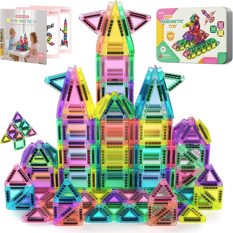 BAIJLE 46PCS Mini Magnetic Tiles, for Kids, Portable Magnetic Toys Travel Set with Iron Case for Kids Ages 4-8,Creativity Boosting Building Toys Set,Toddler Puzzle for Boys and Girls Ages 3+