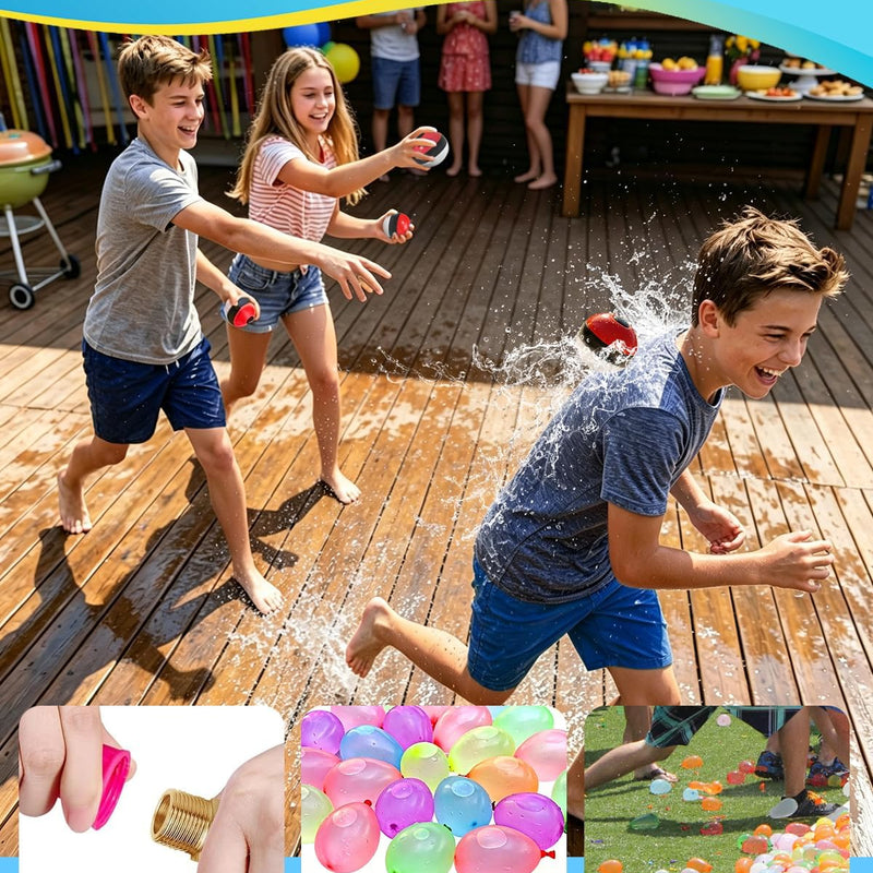 Reusable Water Balloons 12 Pcs, Refillable Self-Sealing Water Bombs, Quick Fill Silicone Water Balls for Kids, Non-Magnetic Splash Toys for Outdoor Summer Fun, Pool Beach Backyard Water Park Games