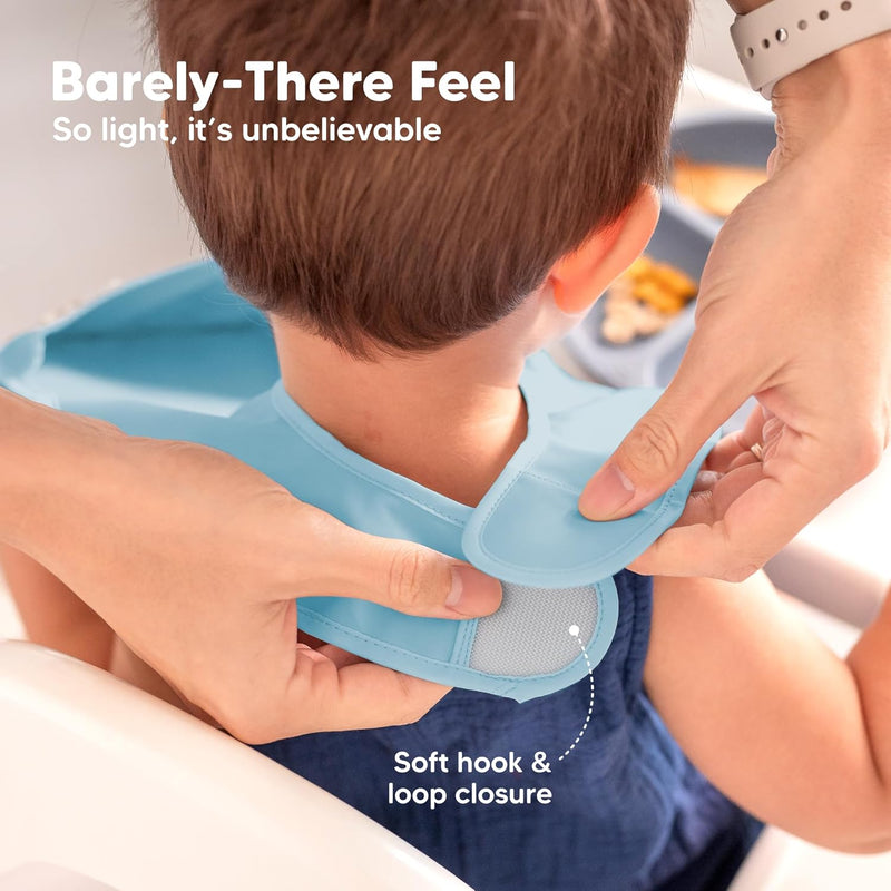 KeaBabies 3-Pack Waterproof Baby Bibs for Eating, Lightweight (Ocean) | Toddler Feeding Bibs with Large Food Catcher, Mess Proof, Food-Grade, Baby Eating Essentials, Easy to Put On & Clean