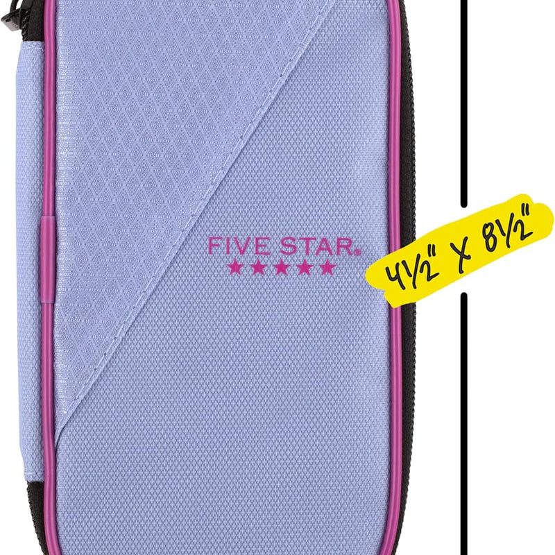 Five Star Pencil Pouch, Pen Case, High-Capacity Zipper Pouch, Storage Organizer for School Supplies Earbuds Chargers Cables Makeup, Lilac/Berry (500211F-ECM)