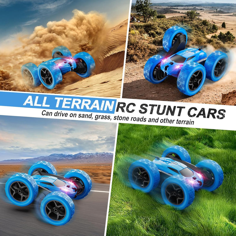 Qunreda 4WD RC Stunt Car for Kids, 2.4GHz, LED Lights, 360° Flips, Upgraded USB-C Batteries, 6-12 years old