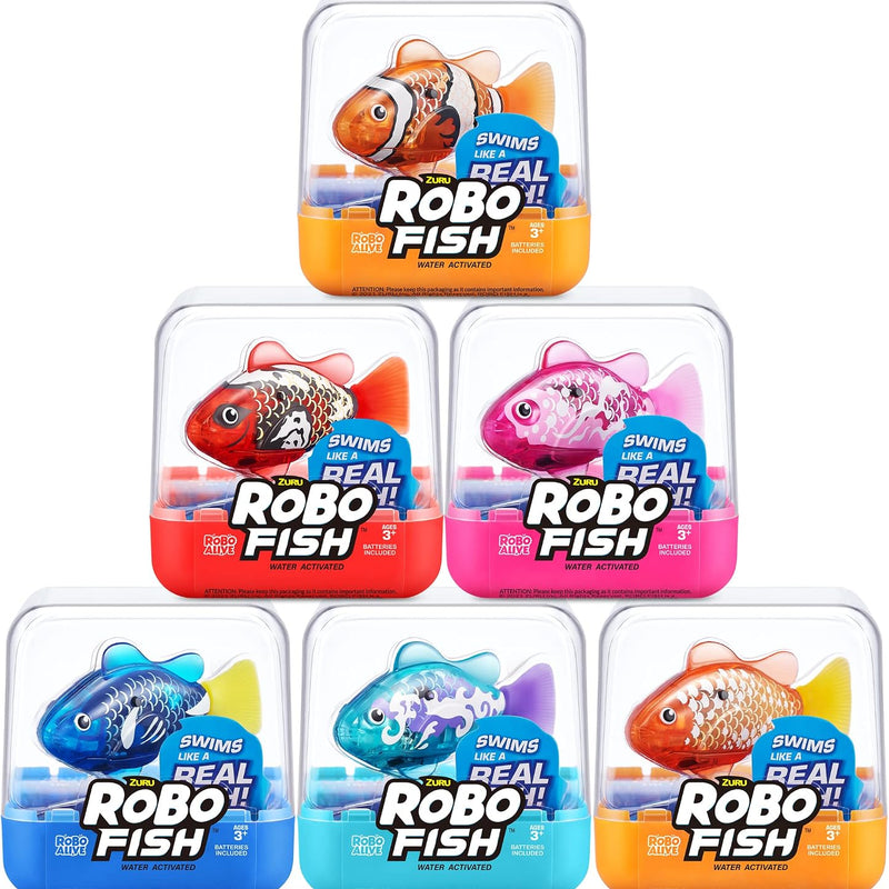 Robo Alive Robo Fish Robotic Swimming Fish (Teal + Orange) by ZURU Water Activated, Changes Color, Comes with Batteries, Amazon Exclusive (2 Pack) Series 3