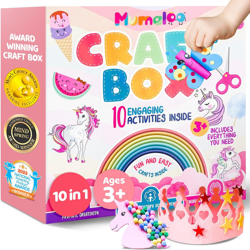 Mumaloo Arts and Crafts Kit for Kids – 10 Projects Ages 4–8 | No-mess craft box for girls & boys | Preschool homeschool art supplies | Educational gift | 3 4 5 6 7 8 year old toddler