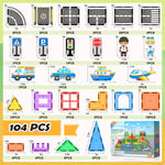 104 PCS Magnetic Tiles Road Set for Kids Ages 3-5, 5-7, 4-8, Magnet Building Blocks for Toddler Toys Games