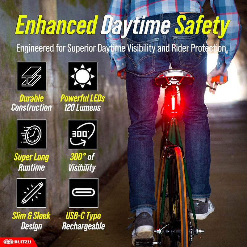 BLITZU USB-C Rechargeable Bike Tail Light 2 Pack Bright Bicycle Rear Cycling Safety Flashlight