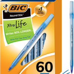 BIC Round Stic Xtra Life Ballpoint Pen, Ultra Long Lasting and Consistent Ink Flow, 60-Count in Black Ink