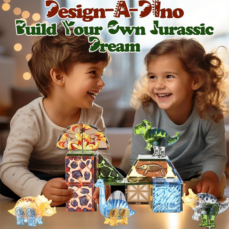 Magnetic Tiles Dinosaur Toys for Kids 3-7 Magnet Building Blocks Toddler Dino Toys - Educational STEM Toys 3 Year Old Boy Gift Learning Resources for Kids Ages 3 4 5 6 7 8 Gifts for 4 Year Old Boys
