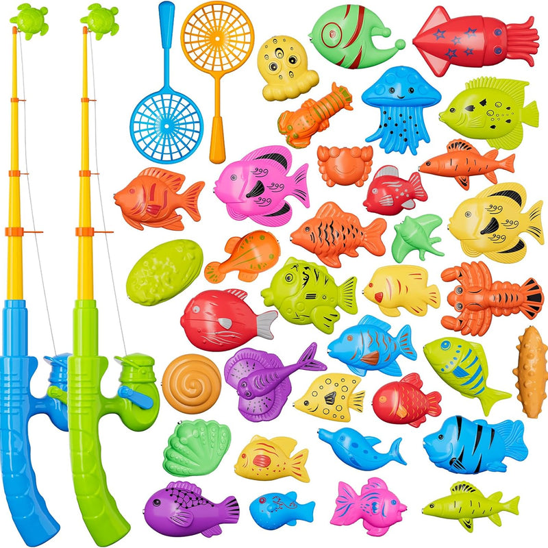 Magnetic Fishing Pool Toys Game for Kids Toddlers, Water Table Bathtub Toy with Pole Rod Net Plastic Floating Fish, Water Bath Pool Outdoor Toys for Kids Toddlers Baby Age 3 4 5 6 Year Old