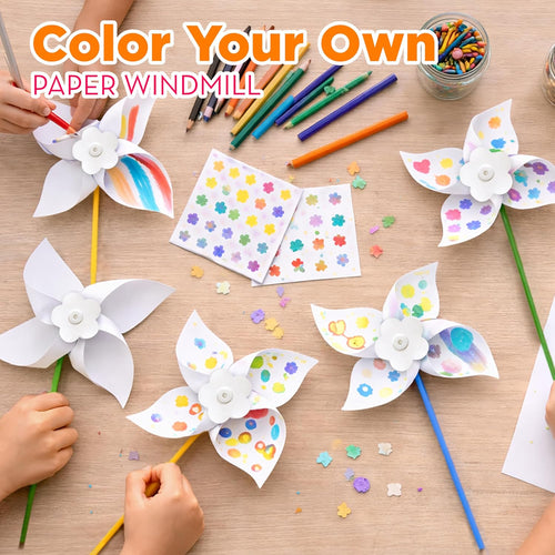 4E's Novelty 24 Pack DIY Pinwheels Craft for Kids, Bulk Summer Pinwheel Craft Kit, Color Your Own Paper Windmill Patriotic Pinwheels for Kids Bulk 4th ofJuly Craft for Kids Art Games