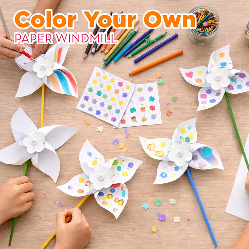 4E's Novelty 24 Pack DIY Pinwheels Craft for Kids, Bulk Summer Pinwheel Craft Kit, Color Your Own Paper Windmill Patriotic Pinwheels for Kids Bulk 4th ofJuly Craft for Kids Art Games