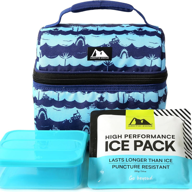 Arctic Zone Kids Lunch Box Combo with Gel Ice Pack and Sandwich Container, 2 Compartment Insulated Bucket for Travel Lunch, Unicorn Princess