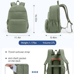 Uselike Travel Backpack for Women, 15.6 Inch Laptop Backpack, Quilted College Bookbag, Cute Work Backpacks, Water Resistant (Sage Green)