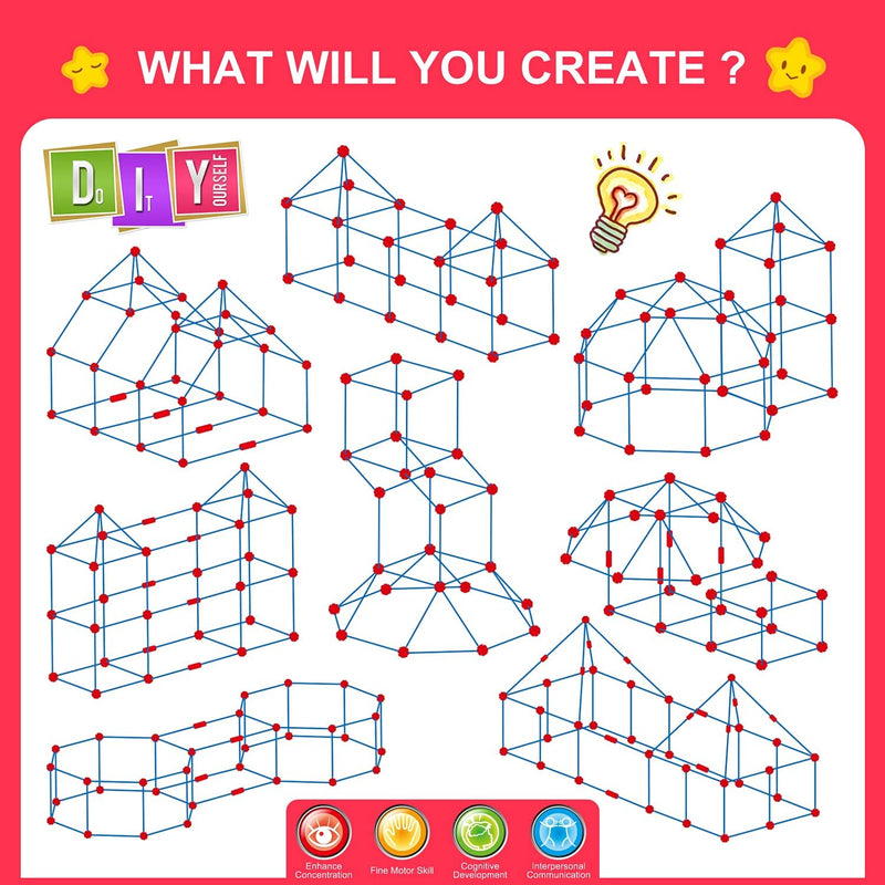 Original fort building kit for kids, STEM construction toys, 140 pieces, creative set for indoor and outdoor activities