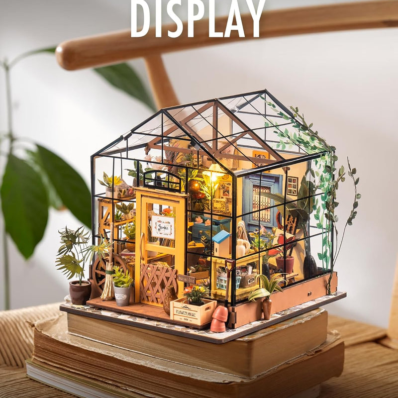 Rolife DIY Miniature Greenhouse Kit with Furniture for Adults, Halloween/Christmas Decorations - Cathy's Greenhouse