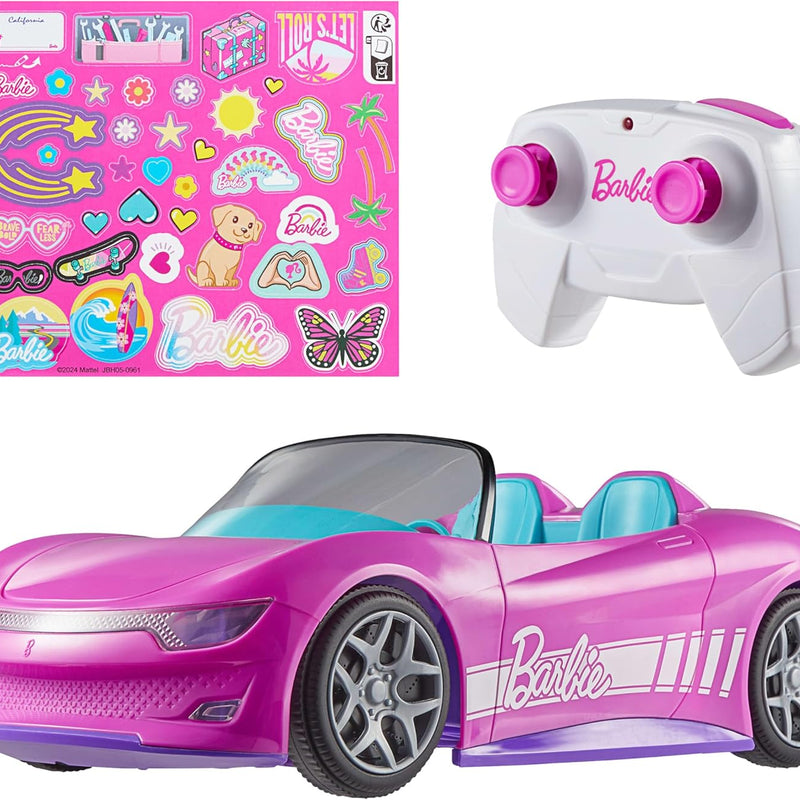 Hot Wheels Barbie RC Pink Convertible Car Remote Control Toy for Kids, 2 Barbie Doll Storage, Sticker Sheet Included