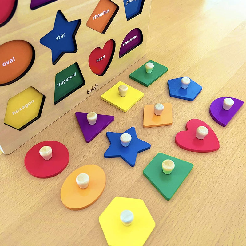 Dailyfunn Montessori Wooden Shape Peg Puzzles for 12-18-24 months, BPA-Free, Non-Toxic Paint