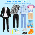 Miunana Lot 16 Items Doll Clothes & Accessories Classic Black Suit for Boy Doll Include Random 4 PCS Casual Wear + 5 PCS Dolls Pants + 3 Pairs of Shoes Laptop Water Bottles