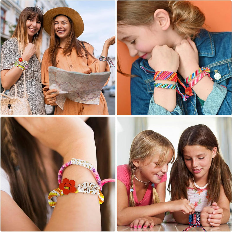 Maynacs Friendship Bracelet Making Kit for Girls 8-12, 28 Pre-Cut Threads | 28 Pre-Cut Threads in 14 Colors, 100 Letter Beads, Hidden Storage Tray - Screen-Free Travel Craft Kit for Kids and Teens
