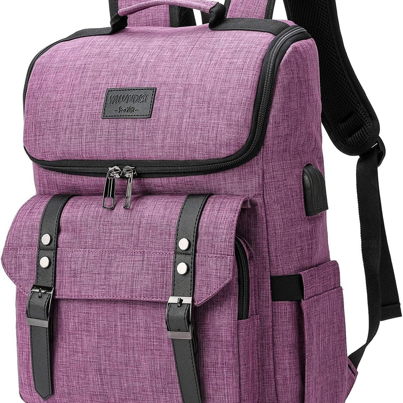 YALUNDISI Vintage Backpack Travel Laptop Backpack with usb Charging Port for Women & Men College Backpack Fits 15.6 Inch Laptop Black