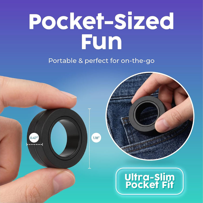 BUNMO Magnetic Fidget Rings – Fidget Toys Adults, Cool Fidgets for Teens, Quiet Fidget Toys, Maximum Strength 8 N50 Magnets, Endless Tricks, Teen Gifts, Fidgets for Kids 8-12, Adult Fidget Toys, Black