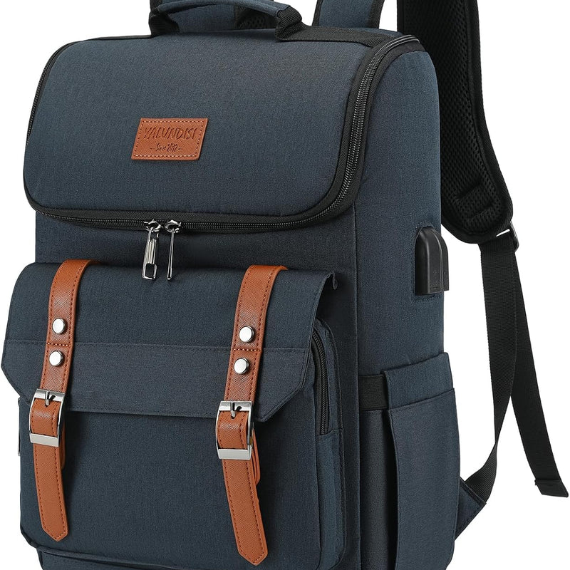 YALUNDISI Vintage Backpack Travel Laptop Backpack with usb Charging Port for Women & Men College Backpack Fits 15.6 Inch Laptop Black