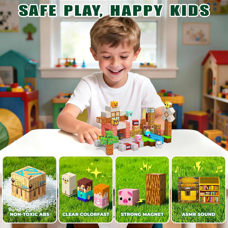 100PCS Magnetic Building Blocks - Sensory Toy for STEM Constructions, Ages 3+