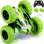 Threeking 4WD stunt RC car with soft lights, green, for kids ages 6-12, unique gift
