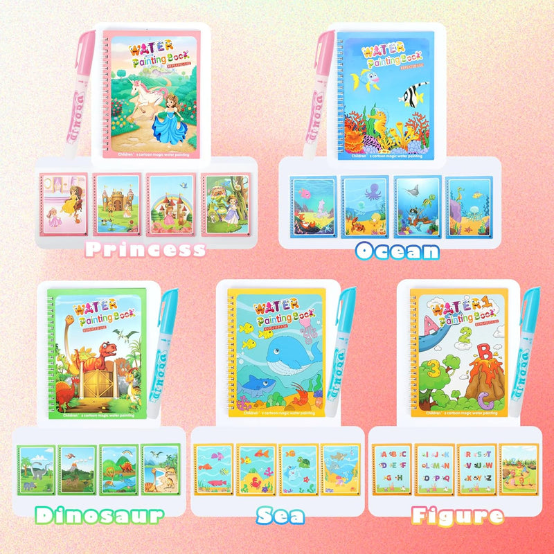 5-Pack Reusable Water Coloring Books for Toddlers, Mess-Free Portable Educational Doodle Toys