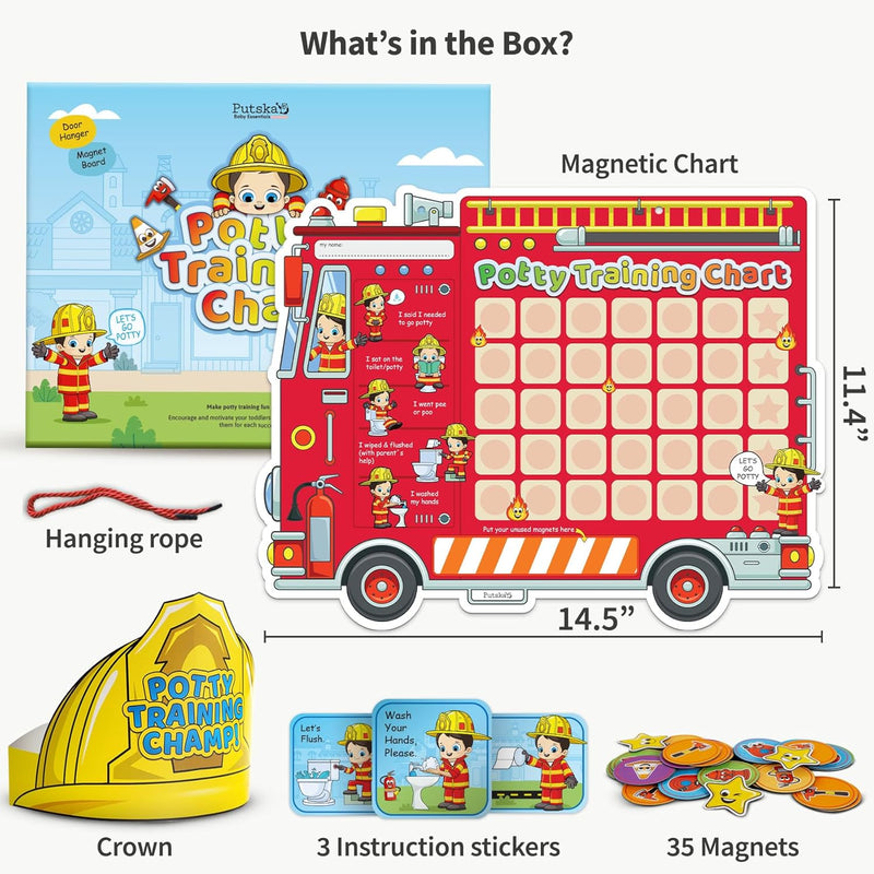 PUTSKA Potty Training Chart Toddler Boys, 35 Stickers, Crown, Firefighter