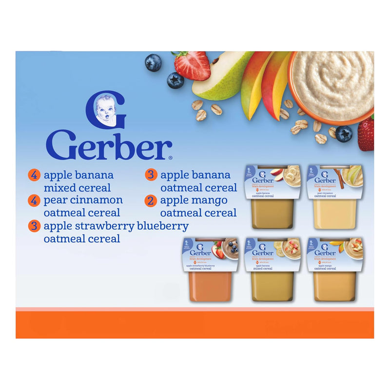 Gerber Stage 2 Fruit and Cereal Variety Pack, 4 Oz, 32 Pack | Stage 2 fruit and cereal tubs variety pack; iron helps support brain development; no artificial flavors; 32 x 4 oz