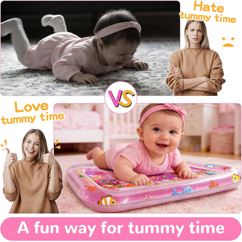 Yeeeasy Tummy Time Water Mat - Unique Pink Ocean Design for Baby Girls 3-12 Months