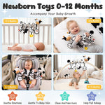 Spiral Car Seat Baby Toys 0-6 Months, Infant Carseat High Contrast Sensory Toys Hanging Stroller Accessories, Newborn Shower Gifts for Baby Boys Essentials Stuff, Cute Black and White Cow