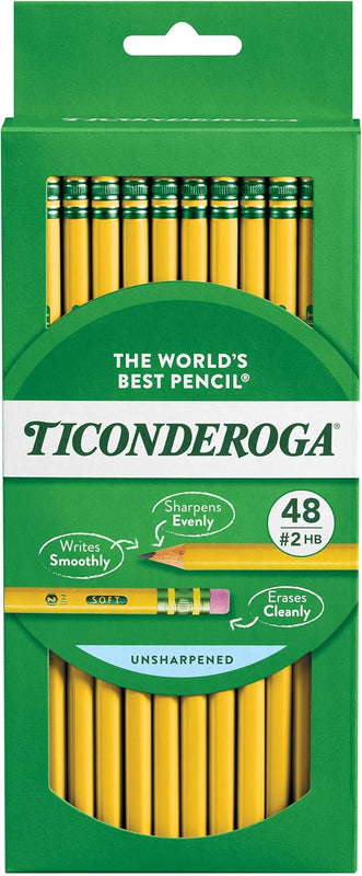 Ticonderoga Wood-Cased Pencils, Unsharpened, #2 HB Soft, Yellow, 96 Count
