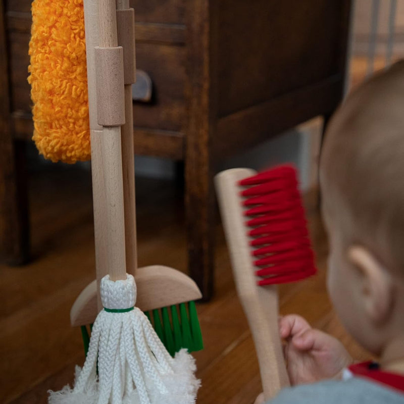 JustForKids Wooden Detachable Kids Cleaning Set - 6 Piece STEM Housekeeping Kit For Toddlers Girls & Boys