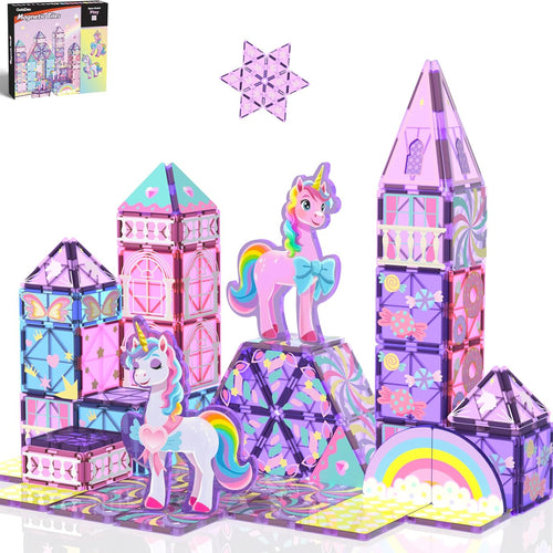 GobiDex Magnetic Building Blocks Unicorn Toys for Girls, Princess Magnetic Tiles Building Toys for Kids Ages 3-5 4-8, STEM Sensory Toddler Game Birthday Gift for Girls Boys Ages 3+