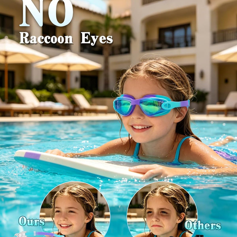 Aegend Kids Swim Goggles 2 Pack, Anti Fog&UV Swimming Goggles for Ages 3-15 | No Leak Comfortable Fit Pool Goggles with Silicone Seal, Ear Plugs and Nose Clip