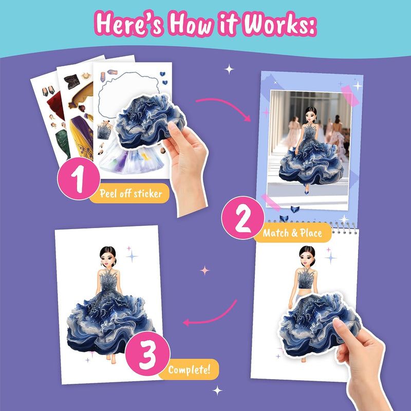 BSCOOL Sticker Dress up Books - Sticker Activity Book for Kids. Learn Girls Fashion Design with Stickers and Guides for Kids 5 and up. Little Designer Creativity Book. Stickers, Paper Dolls. - Glamour