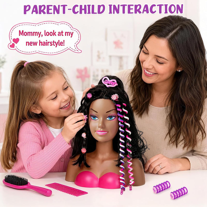 Cleboen Hair Styling Doll Head for Girls, Pretend Play Beauty Salon Makeup Kit with Hair Dryer, Straightener & Real Nail Polish, 35PCS Hair Accessories Playset, Birthday Gifts for Girls Age 4-6 6-8