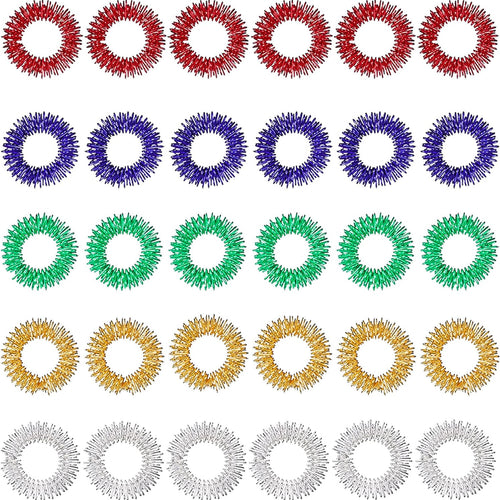 30 Pieces Acupressure Rings Spiky Sensory Rings for Fingers Stress Relief Fidget Sensory Massager for Teens Adults