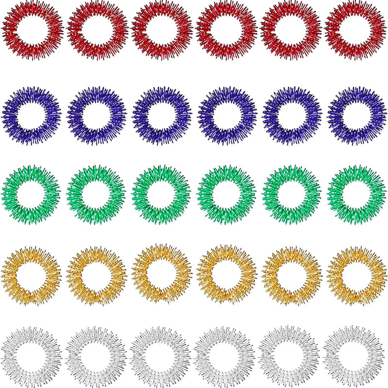 30 Pieces Acupressure Rings Spiky Sensory Rings for Fingers Stress Relief Fidget Sensory Massager for Teens Adults